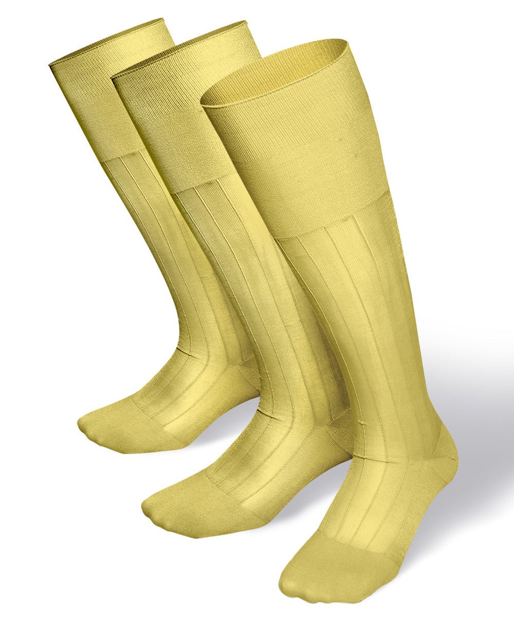 Vittorio Farina Men's Ribbed Shear Nylon Over The Calf Dress Socks - Maize - Socks - Vittorio Farina
