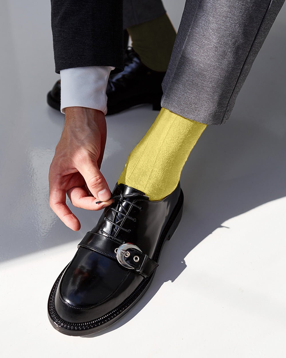 Vittorio Farina Men's Ribbed Shear Nylon Over The Calf Dress Socks - Maize - Socks - Vittorio Farina