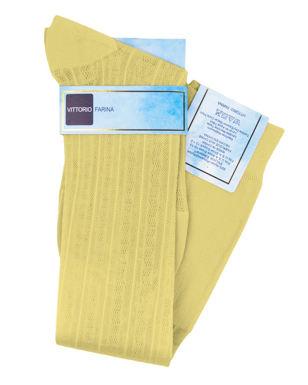 Vittorio Farina Men's Ribbed Shear Nylon Over The Calf Dress Socks - Maize - Socks - Vittorio Farina