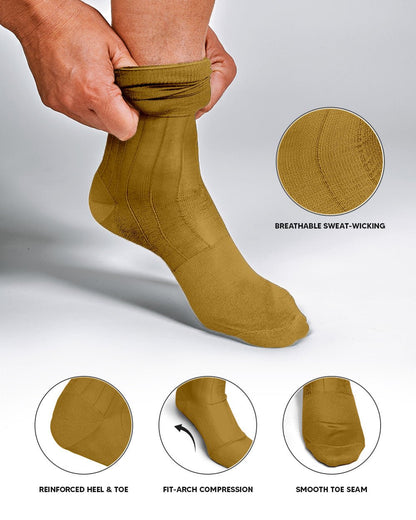 Vittorio Farina Men's Ribbed Shear Nylon Over The Calf Dress Socks - Mustard Yellow - Socks - Vittorio Farina