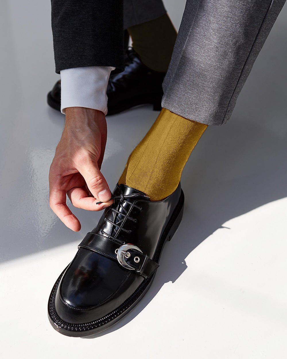 Vittorio Farina Men's Ribbed Shear Nylon Over The Calf Dress Socks - Mustard Yellow - Socks - Vittorio Farina