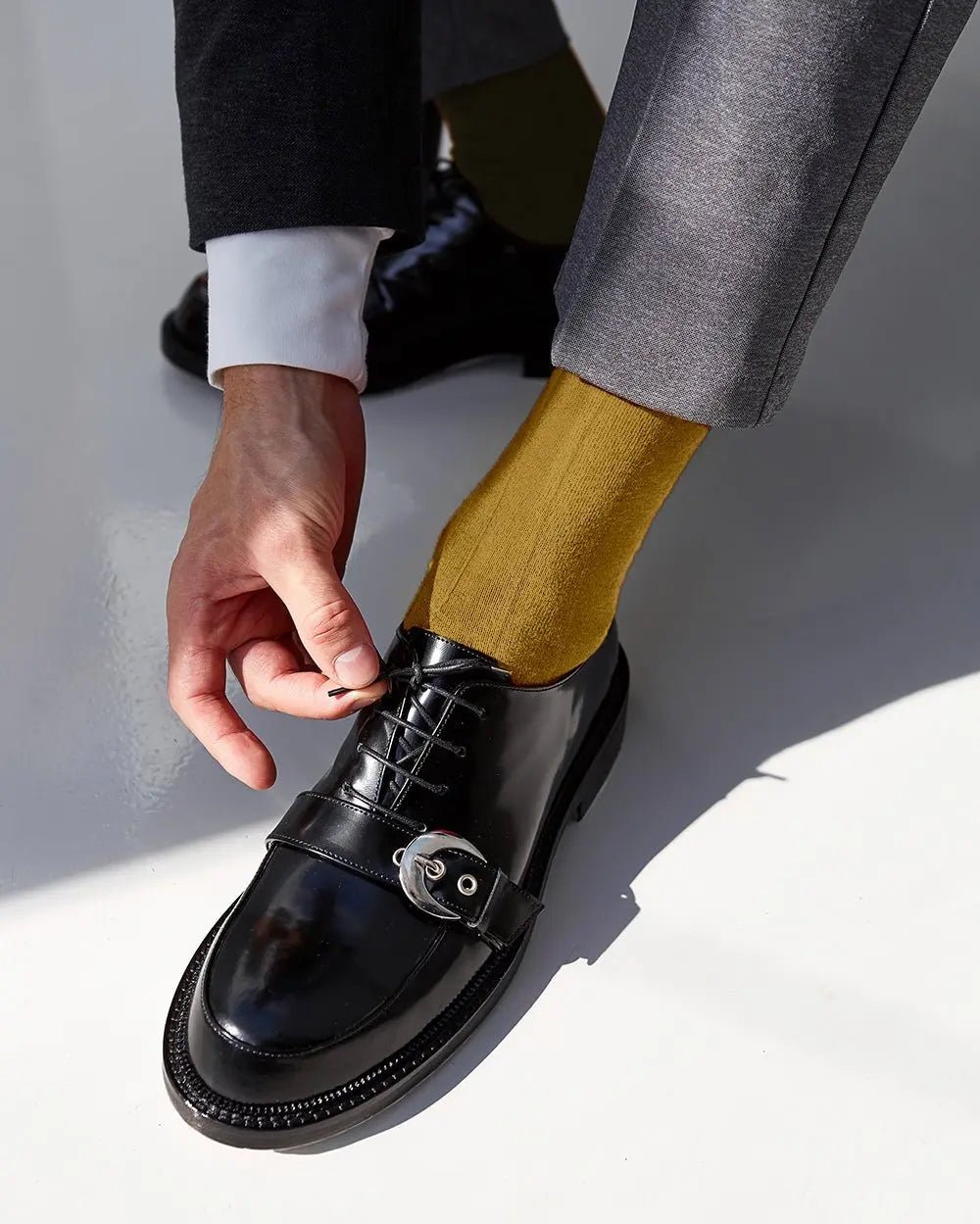 Vittorio Farina Men's Ribbed Shear Nylon Over The Calf Dress Socks - Mustard Yellow - Socks - Vittorio Farina