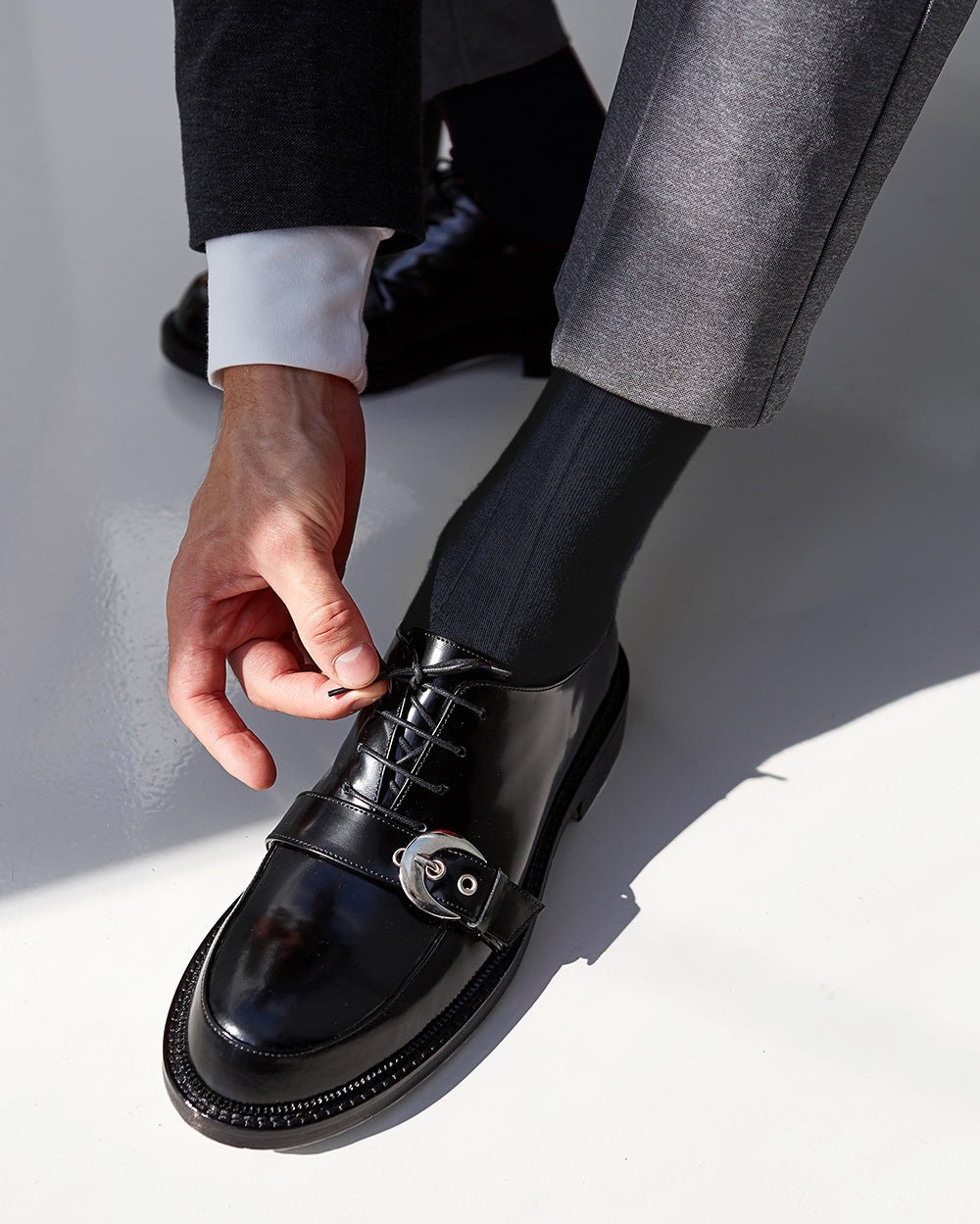 Vittorio Farina Men's Ribbed Shear Nylon Over The Calf Dress Socks - Navy Blue - Socks - Vittorio Farina