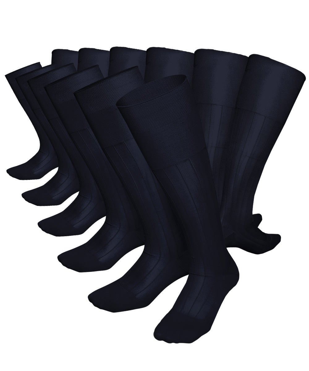 Vittorio Farina Men's Ribbed Shear Nylon Over The Calf Dress Socks - Navy Blue - Socks - Vittorio Farina