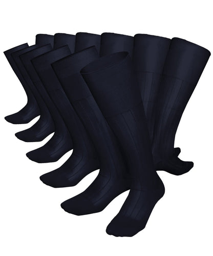 Vittorio Farina Men's Ribbed Shear Nylon Over The Calf Dress Socks - Navy Blue - Socks - Vittorio Farina