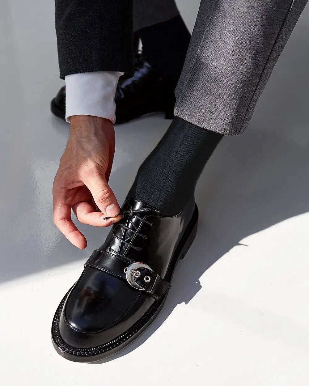 Vittorio Farina Men's Ribbed Shear Nylon Over The Calf Dress Socks - Navy Blue - Socks - Vittorio Farina