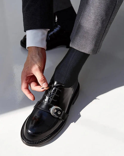Vittorio Farina Men's Ribbed Shear Nylon Over The Calf Dress Socks - Navy Blue - Socks - Vittorio Farina