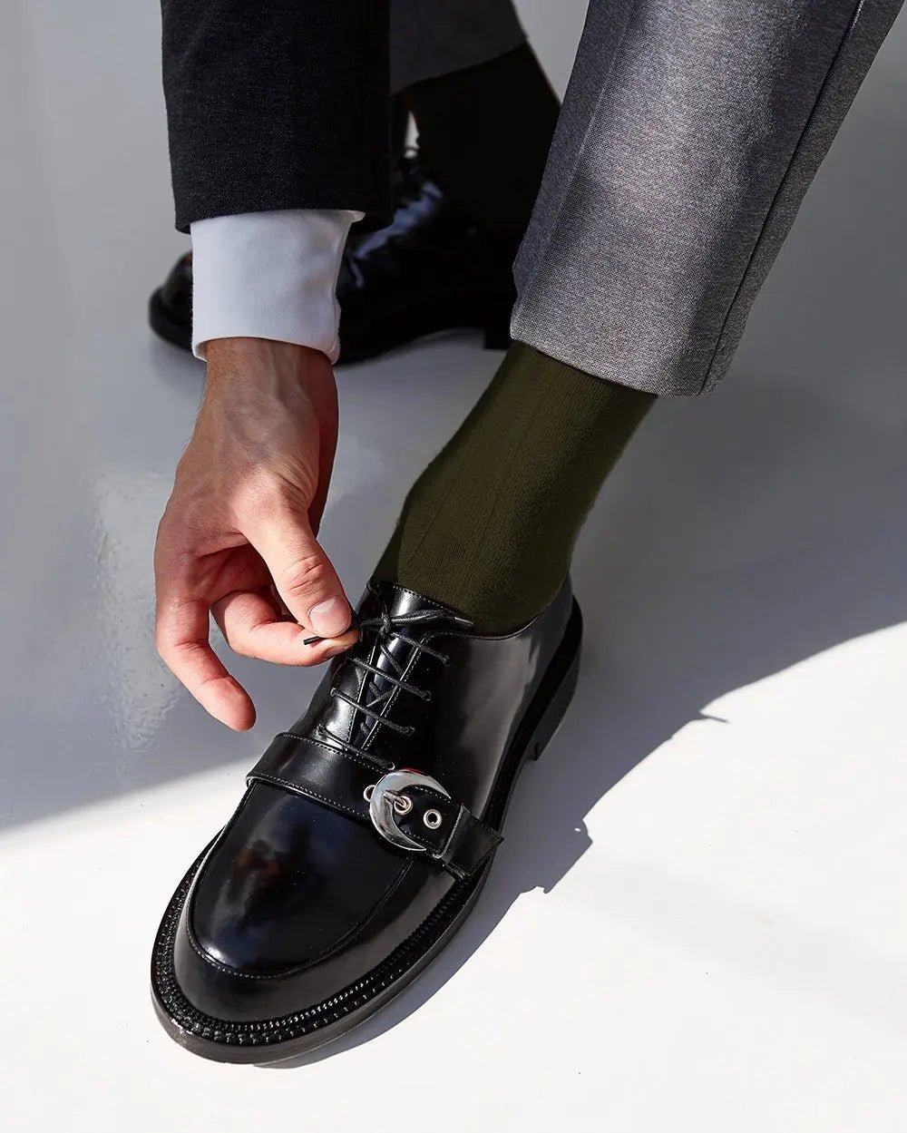 Vittorio Farina Men's Ribbed Shear Nylon Over The Calf Dress Socks - Olive Green - Socks - Vittorio Farina