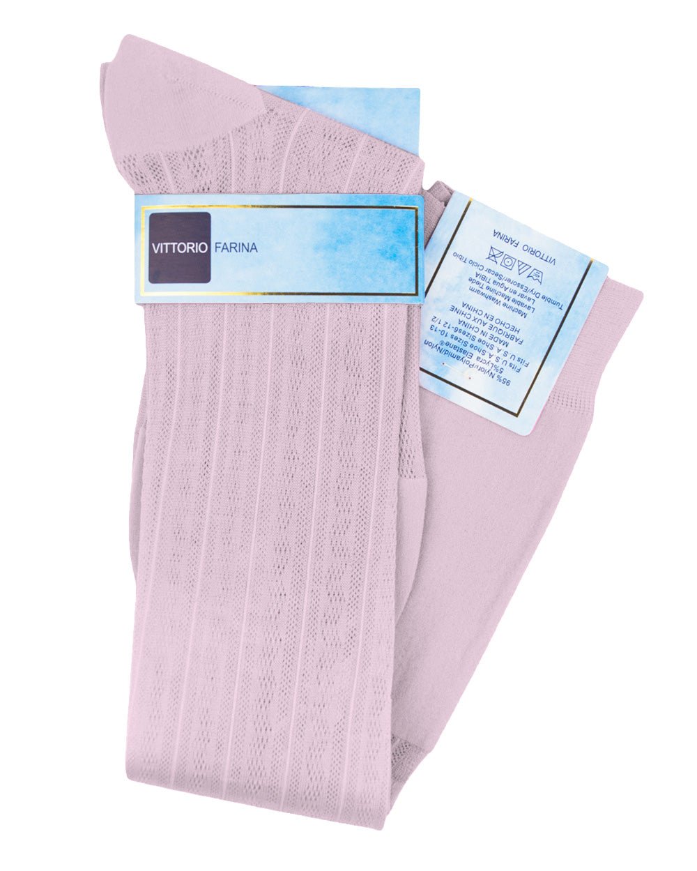 Vittorio Farina Men's Ribbed Shear Nylon Over The Calf Dress Socks - Pink - Socks - Vittorio Farina