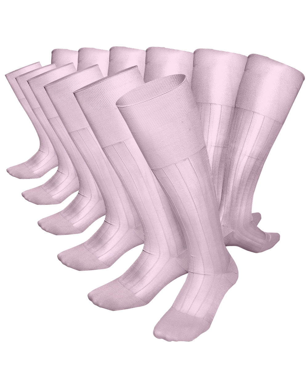 Vittorio Farina Men's Ribbed Shear Nylon Over The Calf Dress Socks - Pink - Socks - Vittorio Farina
