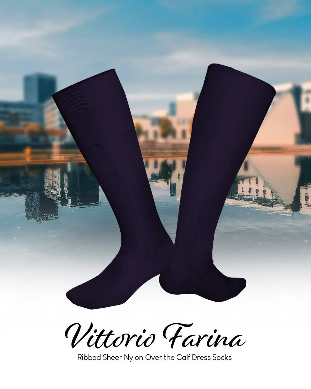 Vittorio Farina Men's Ribbed Shear Nylon Over The Calf Dress Socks - Pink - Socks - Vittorio Farina
