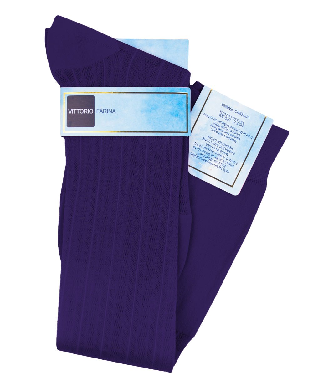 Vittorio Farina Men's Ribbed Shear Nylon Over The Calf Dress Socks - Purple - Socks - Vittorio Farina