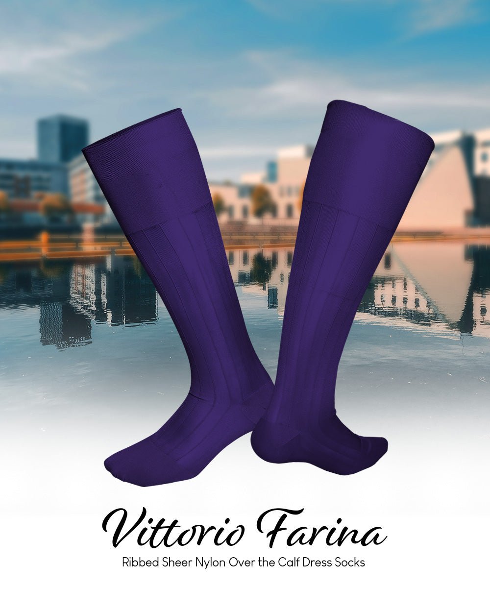 Vittorio Farina Men's Ribbed Shear Nylon Over The Calf Dress Socks - Purple - Socks - Vittorio Farina