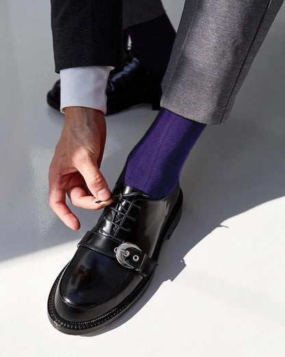 Vittorio Farina Men's Ribbed Shear Nylon Over The Calf Dress Socks - Purple - Socks - Vittorio Farina