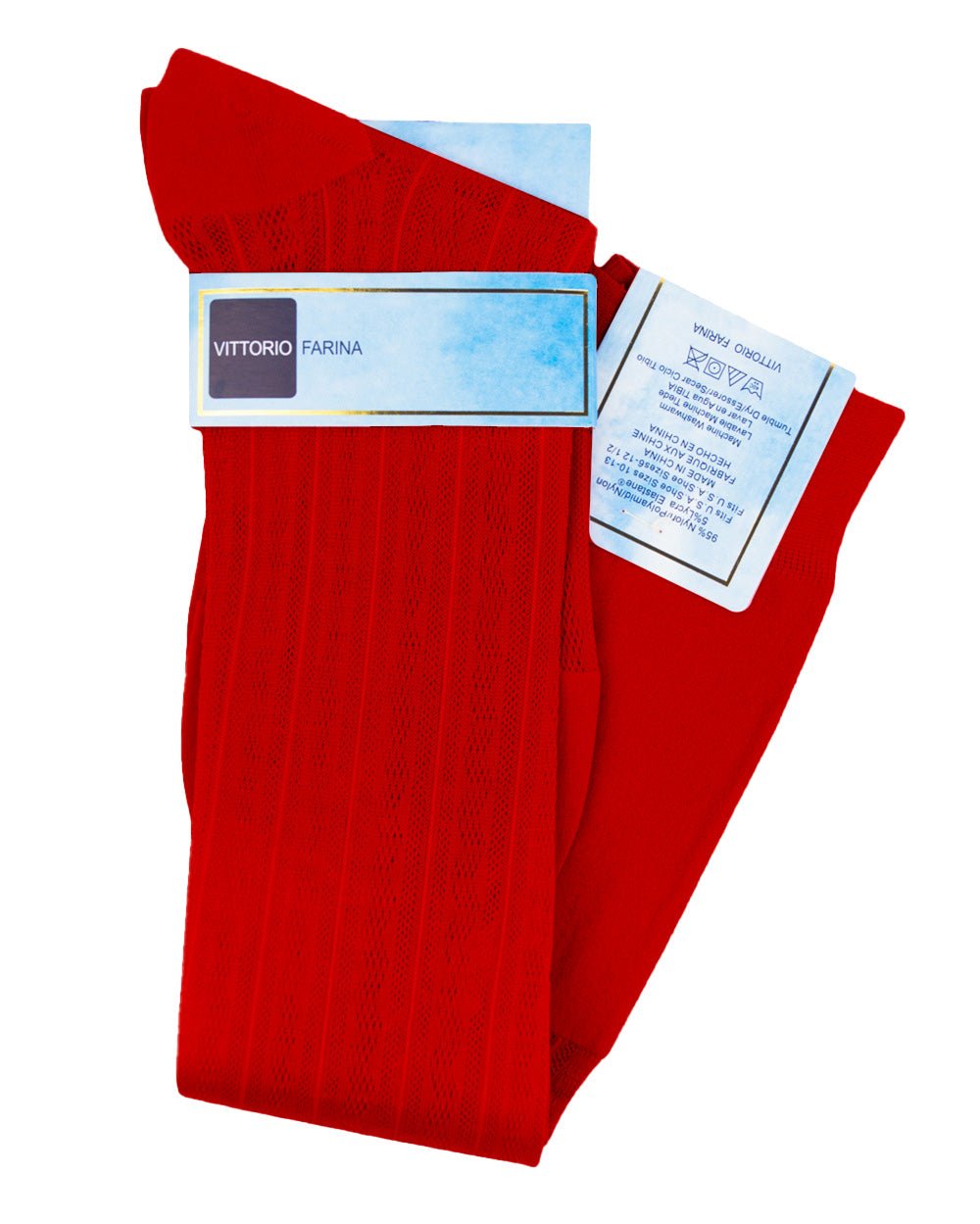 Vittorio Farina Men's Ribbed Shear Nylon Over The Calf Dress Socks - Red - Socks - Vittorio Farina