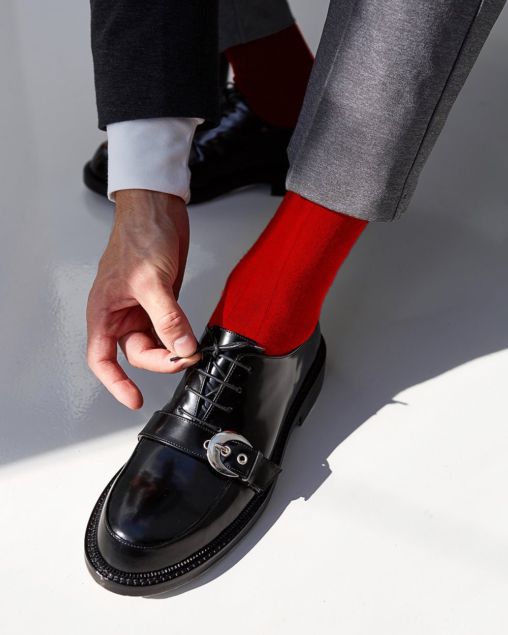 Vittorio Farina Men's Ribbed Shear Nylon Over The Calf Dress Socks - Red - Socks - Vittorio Farina