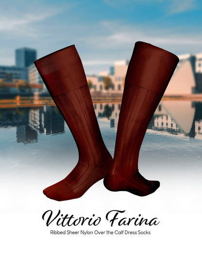 Vittorio Farina Men's Ribbed Shear Nylon Over The Calf Dress Socks - Royal Blue - Socks - Vittorio Farina