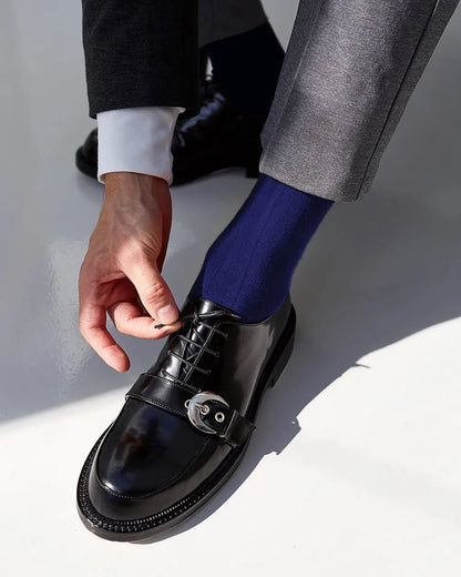 Vittorio Farina Men's Ribbed Shear Nylon Over The Calf Dress Socks - Royal Blue - Socks - Vittorio Farina