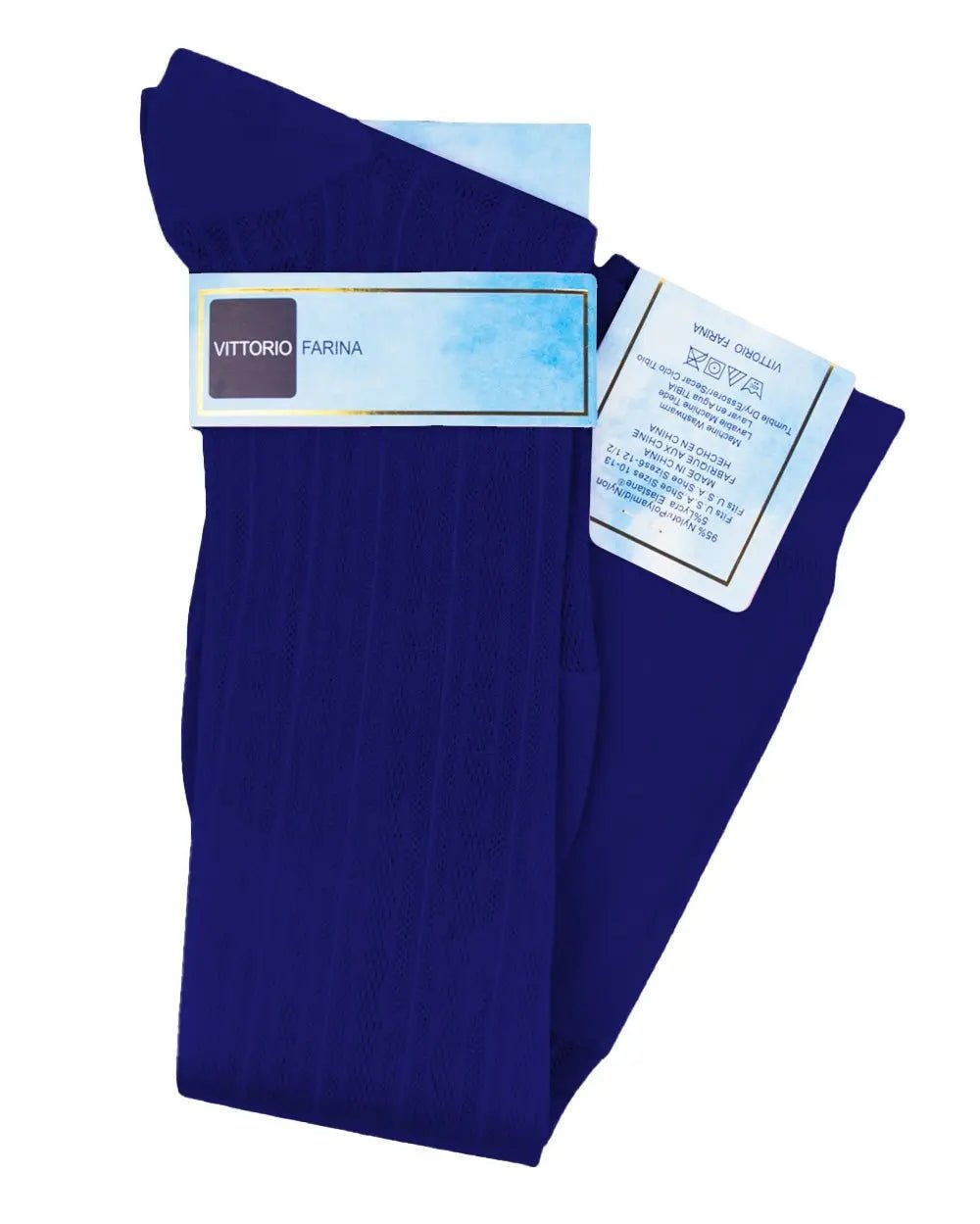 Vittorio Farina Men's Ribbed Shear Nylon Over The Calf Dress Socks - Royal Blue - Socks - Vittorio Farina