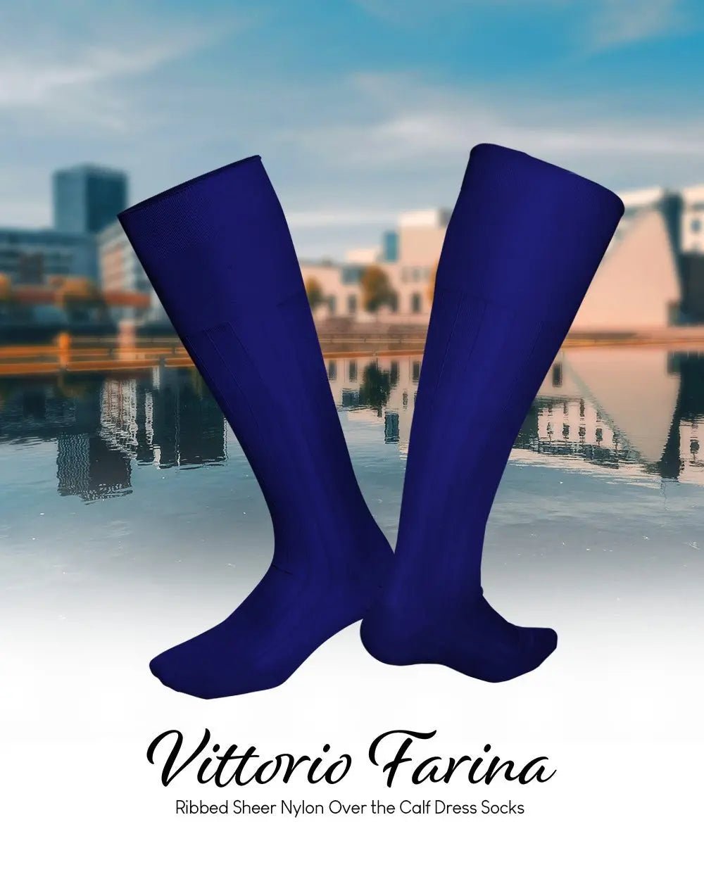 Vittorio Farina Men's Ribbed Shear Nylon Over The Calf Dress Socks - Royal Blue - Socks - Vittorio Farina