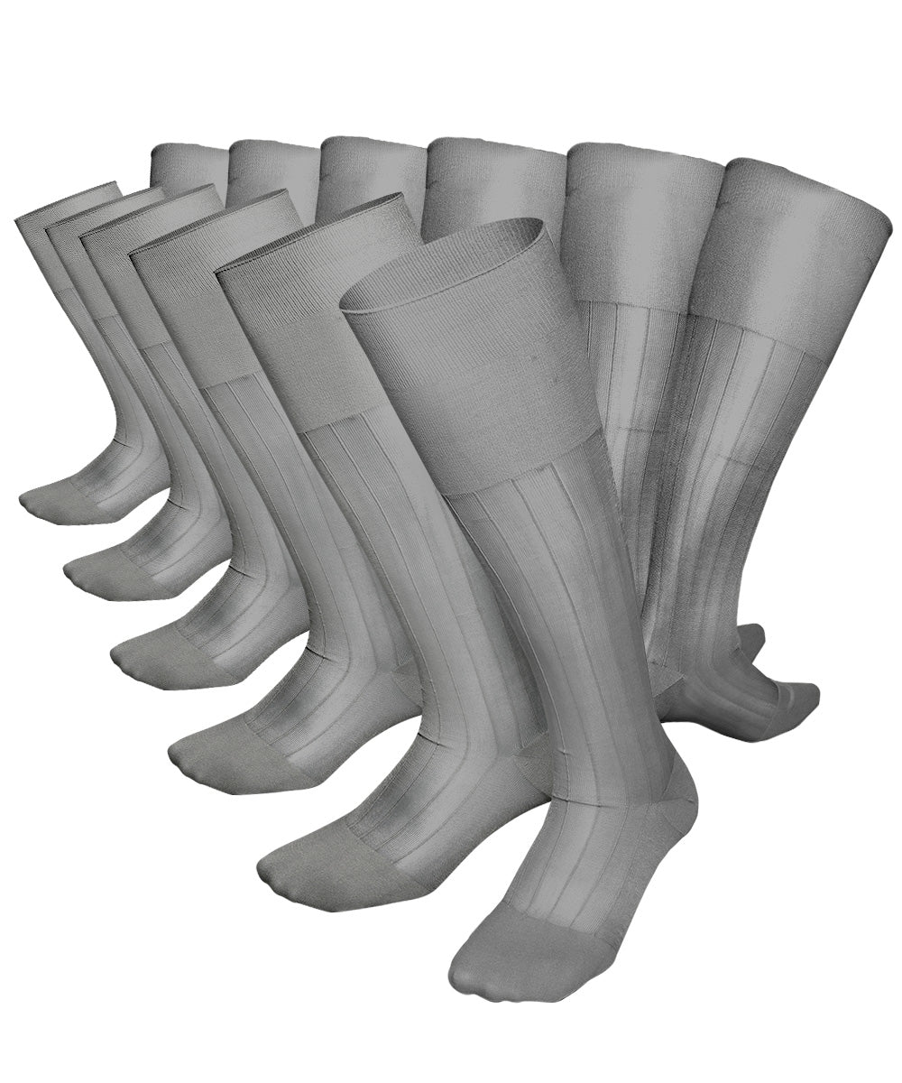 Vittorio Farina Men's Ribbed Shear Nylon Over The Calf Dress Socks - Silver - Socks - Vittorio Farina