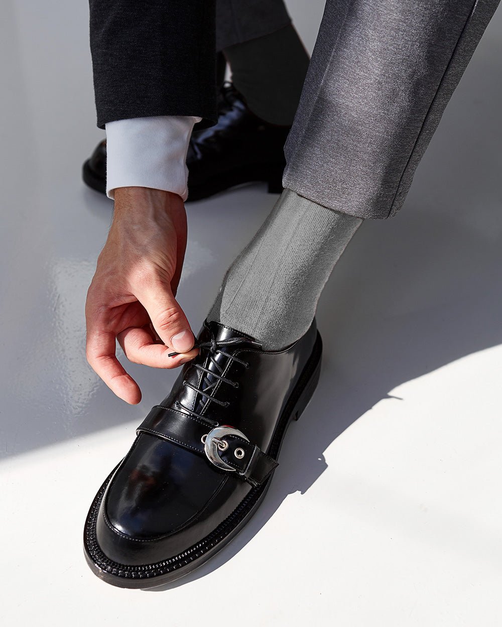 Vittorio Farina Men's Ribbed Shear Nylon Over The Calf Dress Socks - Silver - Socks - Vittorio Farina