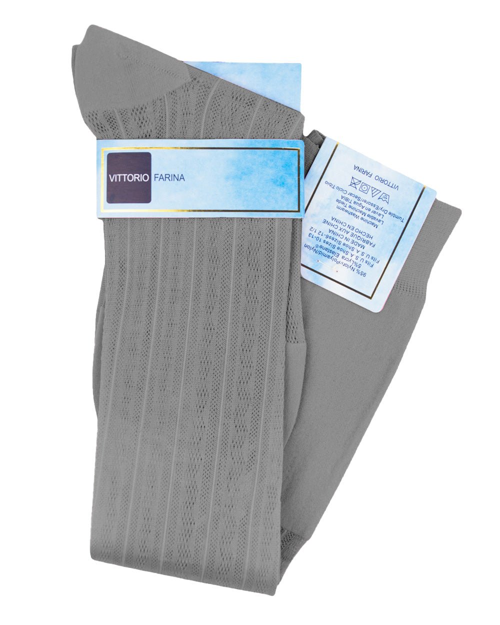 Vittorio Farina Men's Ribbed Shear Nylon Over The Calf Dress Socks - Silver - Socks - Vittorio Farina