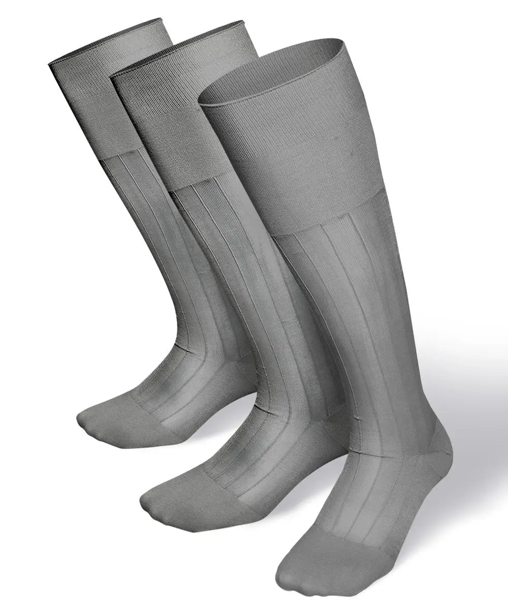 Vittorio Farina Men's Ribbed Shear Nylon Over The Calf Dress Socks - Silver - Socks - Vittorio Farina