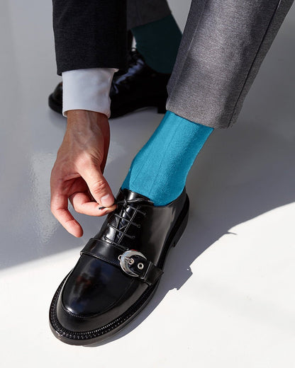 Vittorio Farina Men's Ribbed Shear Nylon Over The Calf Dress Socks - Sky Blue - Socks - Vittorio Farina