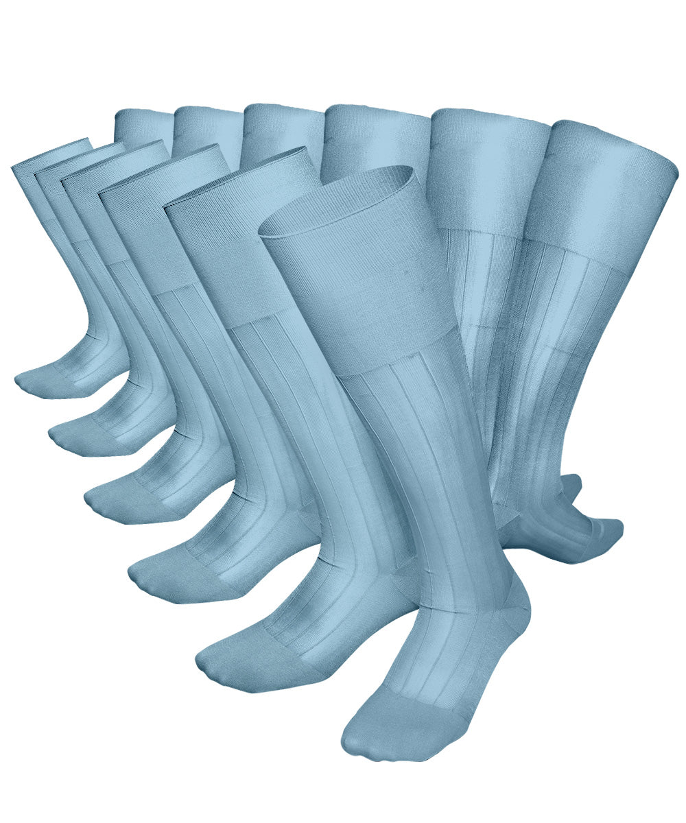 Vittorio Farina Men's Ribbed Shear Nylon Over The Calf Dress Socks - Sky Blue - Socks - Vittorio Farina