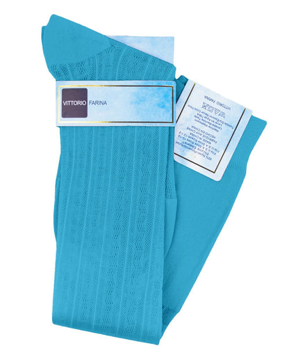 Vittorio Farina Men's Ribbed Shear Nylon Over The Calf Dress Socks - Sky Blue - Socks - Vittorio Farina
