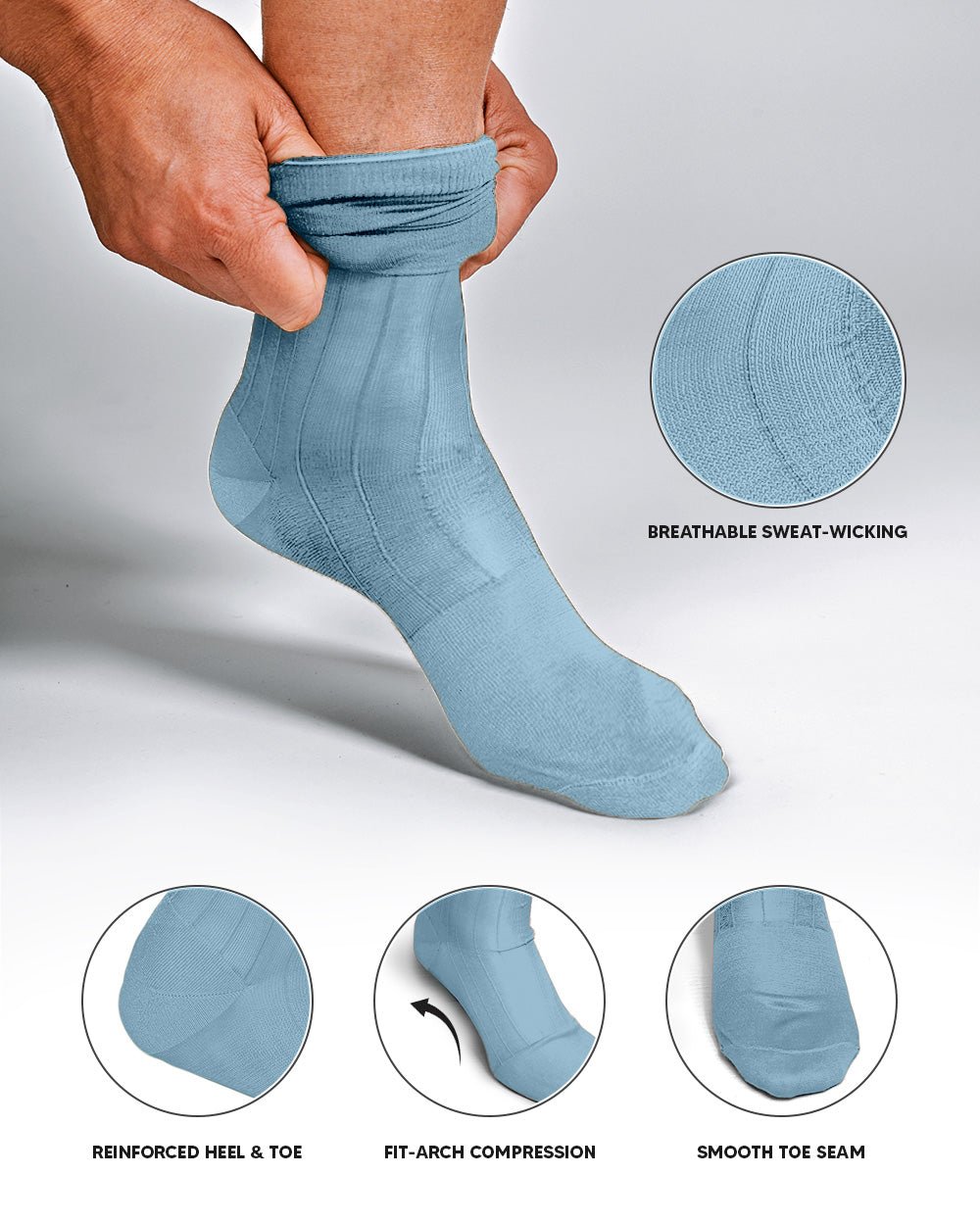 Vittorio Farina Men's Ribbed Shear Nylon Over The Calf Dress Socks - Sky Blue - Socks - Vittorio Farina