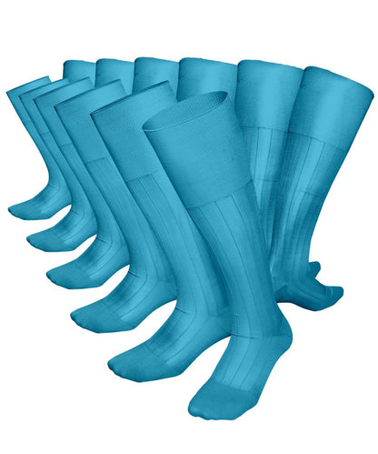 Vittorio Farina Men's Ribbed Shear Nylon Over The Calf Dress Socks - Sky Blue - Socks - Vittorio Farina