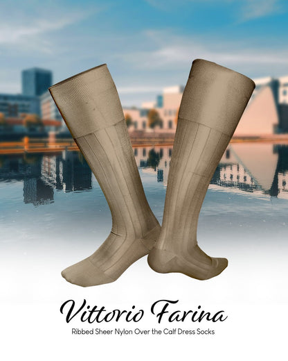 Vittorio Farina Men's Ribbed Shear Nylon Over The Calf Dress Socks - Sky Blue - Socks - Vittorio Farina