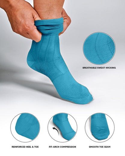 Vittorio Farina Men's Ribbed Shear Nylon Over The Calf Dress Socks - Sky Blue - Socks - Vittorio Farina