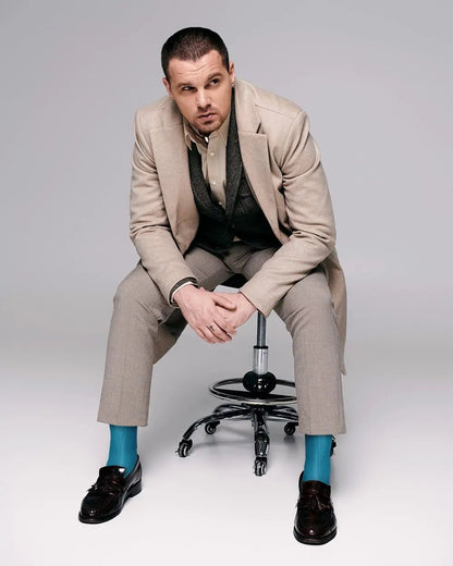 Vittorio Farina Men's Ribbed Shear Nylon Over The Calf Dress Socks - Sky Blue - Socks - Vittorio Farina