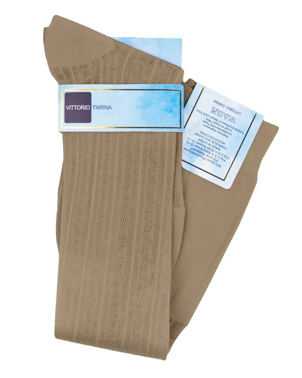 Vittorio Farina Men's Ribbed Shear Nylon Over The Calf Dress Socks - Sky Blue - Socks - Vittorio Farina