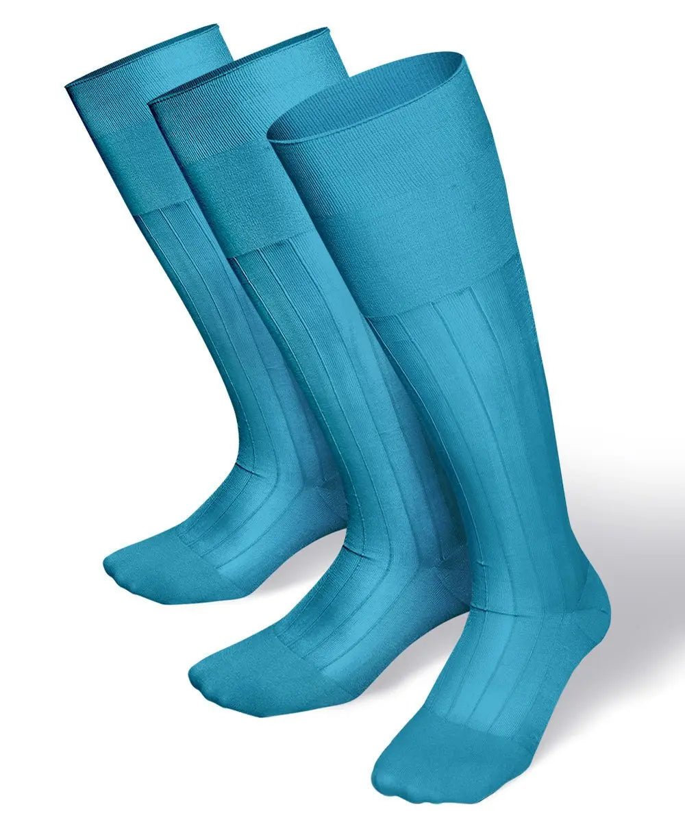 Vittorio Farina Men's Ribbed Shear Nylon Over The Calf Dress Socks - Sky Blue - Socks - Vittorio Farina