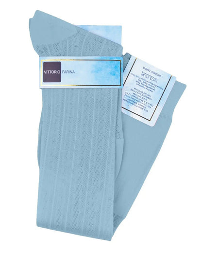 Vittorio Farina Men's Ribbed Shear Nylon Over The Calf Dress Socks - Sky Blue - Socks - Vittorio Farina