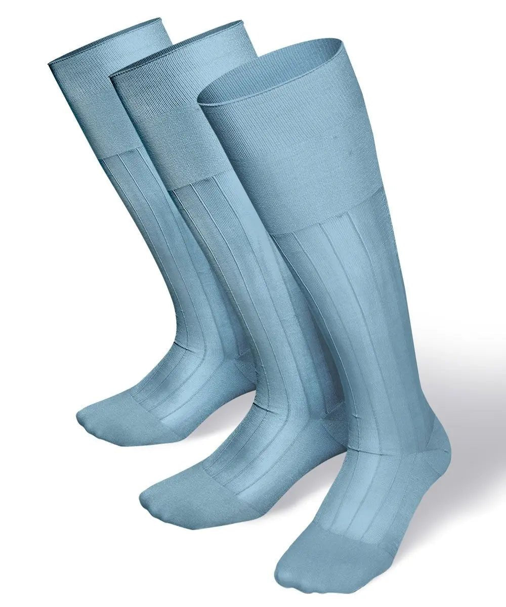 Vittorio Farina Men's Ribbed Shear Nylon Over The Calf Dress Socks - Sky Blue - Socks - Vittorio Farina