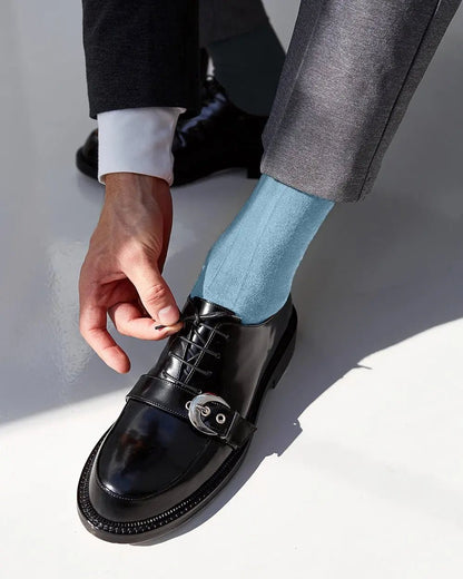 Vittorio Farina Men's Ribbed Shear Nylon Over The Calf Dress Socks - Sky Blue - Socks - Vittorio Farina