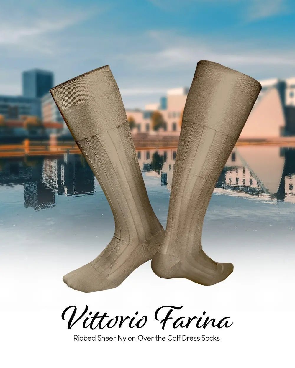 Vittorio Farina Men's Ribbed Shear Nylon Over The Calf Dress Socks - Sky Blue - Socks - Vittorio Farina