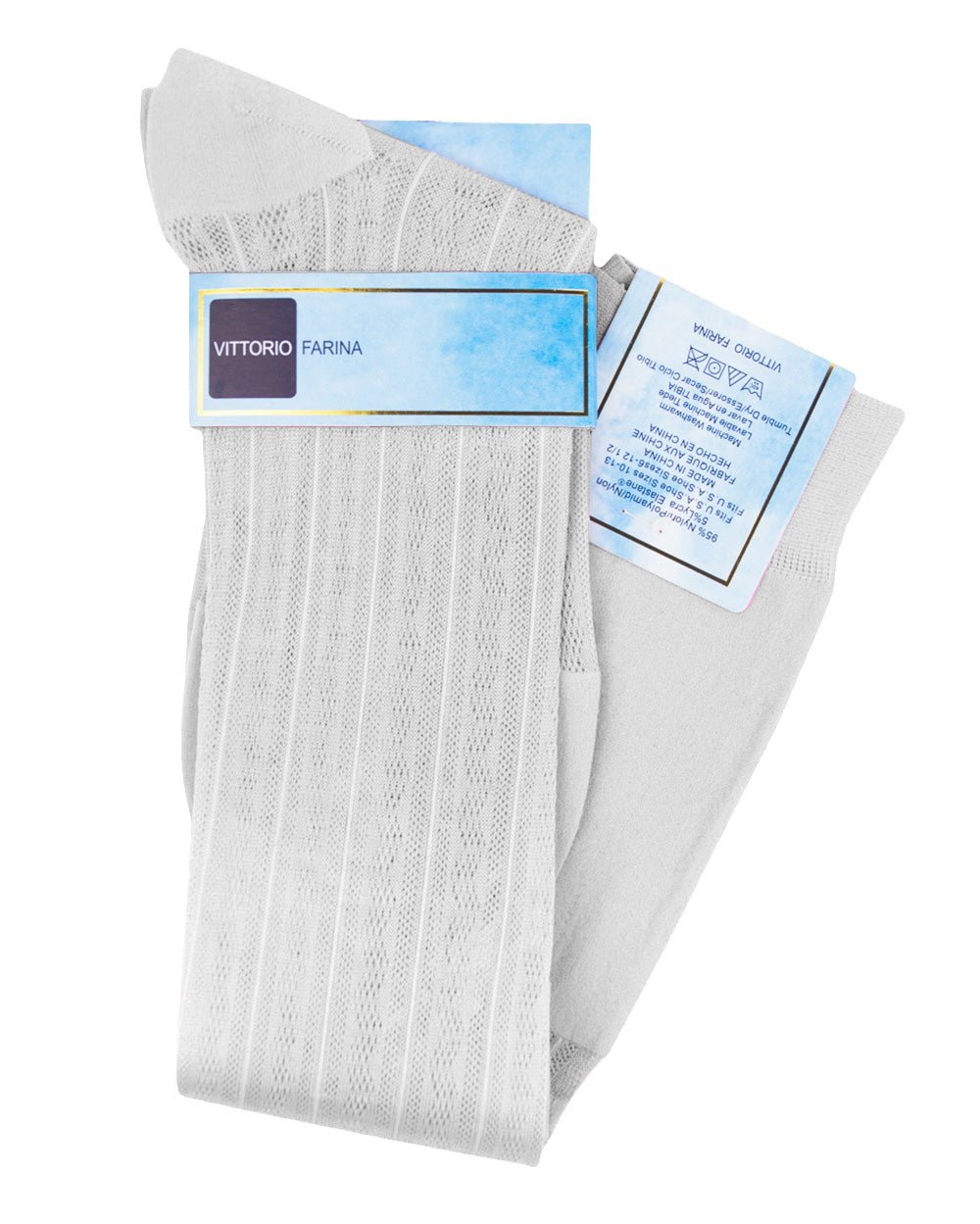 Vittorio Farina Men's Ribbed Shear Nylon Over The Calf Dress Socks - White - Socks - Vittorio Farina