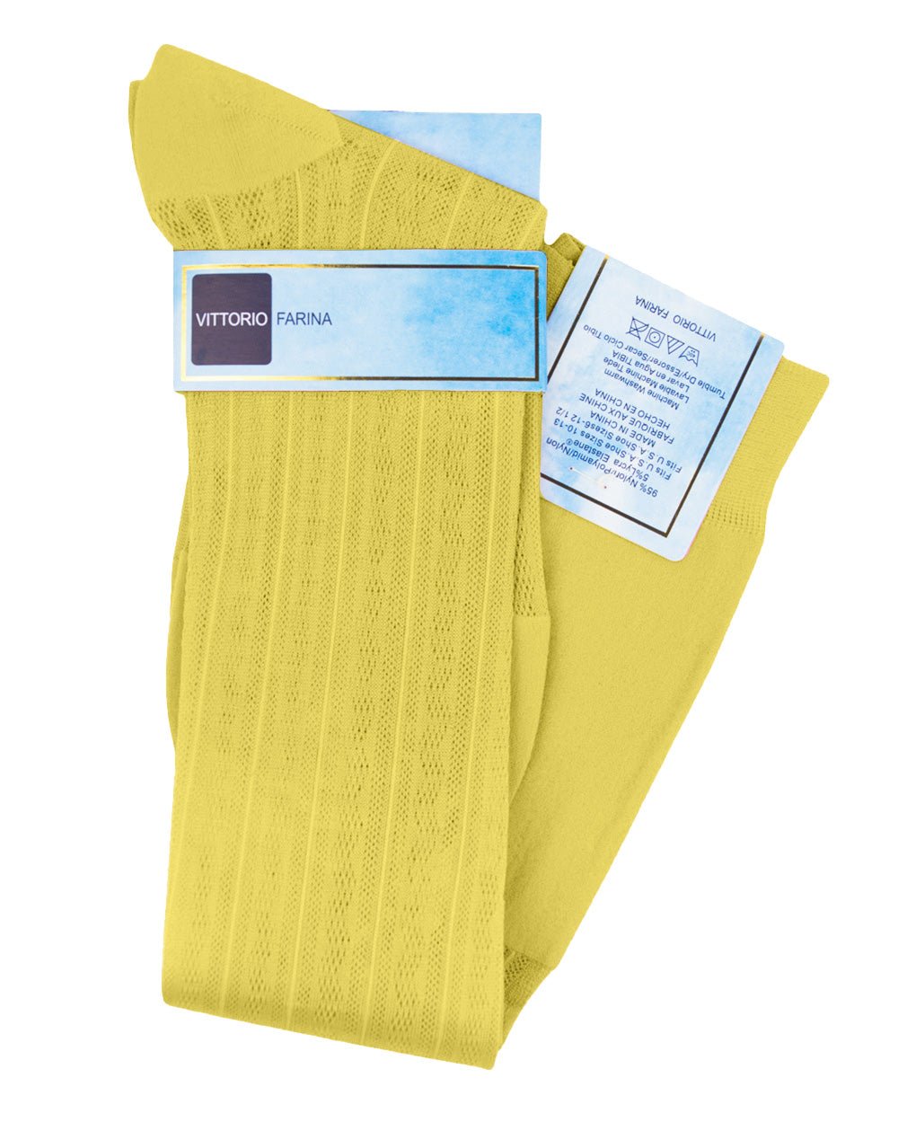 Vittorio Farina Men's Ribbed Shear Nylon Over The Calf Dress Socks - Yellow - Socks - Vittorio Farina