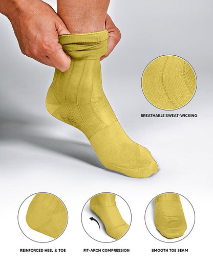 Vittorio Farina Men's Ribbed Shear Nylon Over The Calf Dress Socks - Yellow - Socks - Vittorio Farina