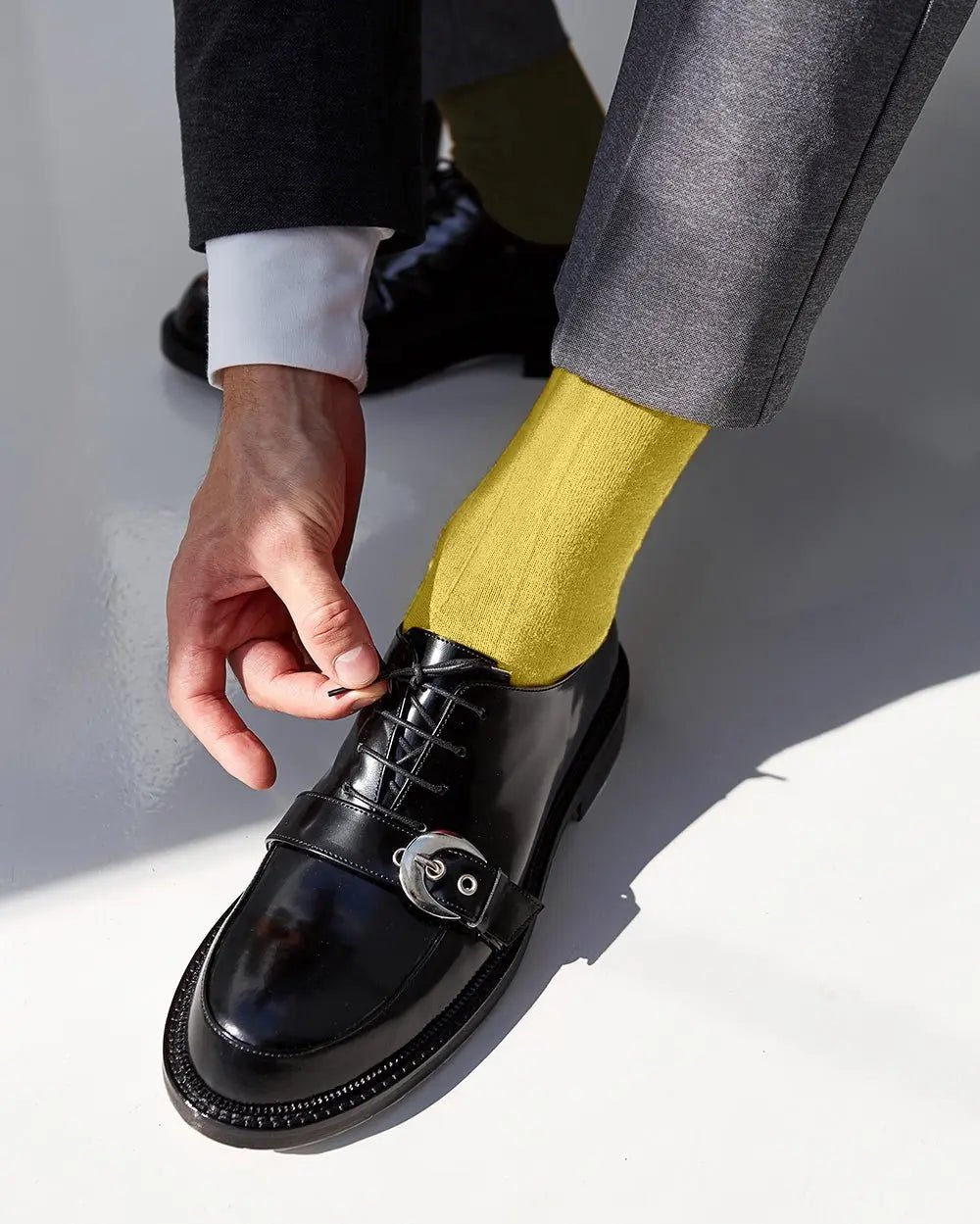 Vittorio Farina Men's Ribbed Shear Nylon Over The Calf Dress Socks - Yellow - Socks - Vittorio Farina