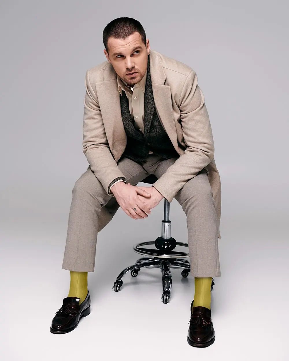 Vittorio Farina Men's Ribbed Shear Nylon Over The Calf Dress Socks - Yellow - Socks - Vittorio Farina