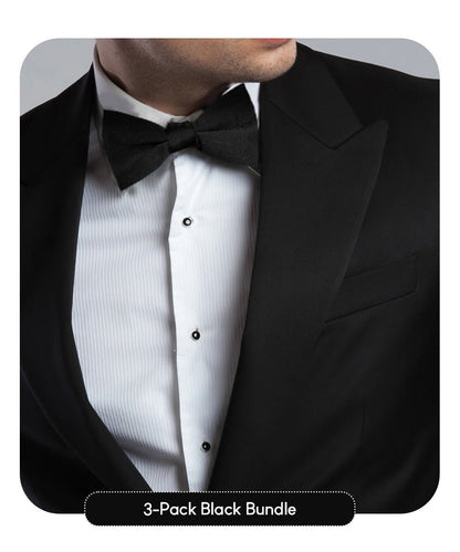 Vittorio Farina Men's Satin Bow Tie in Gift Box (Multipack) - Black - Bow Tie & Pocket Square - Vittorio Farina