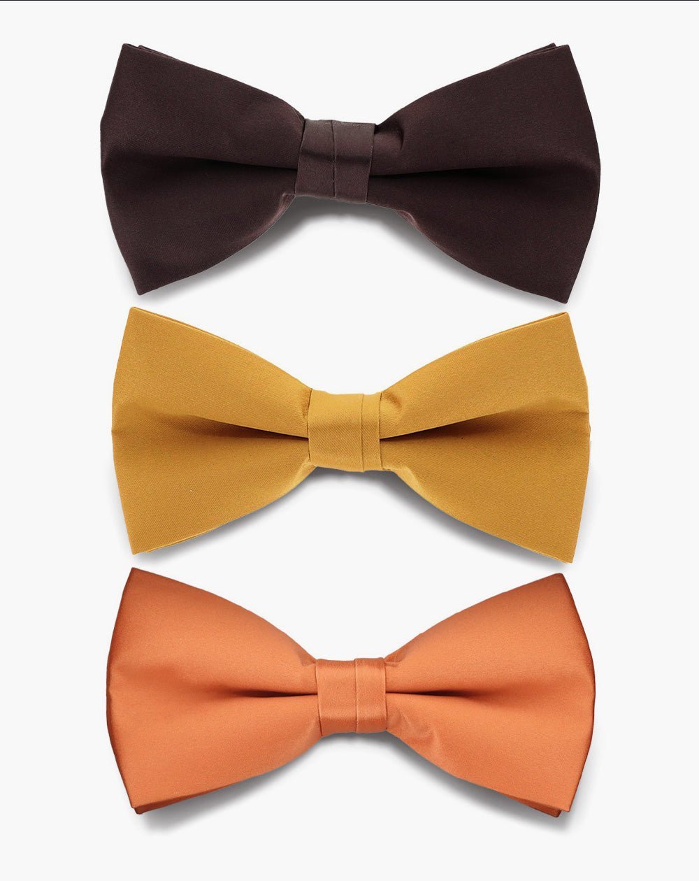Vittorio Farina Men's Satin Bow Tie in Gift Box (Multipack) - Brown/Mustard/Burnt Orange - Bow Tie & Pocket Square - Vittorio Farina