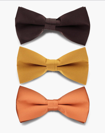 Vittorio Farina Men's Satin Bow Tie in Gift Box (Multipack) - Brown/Mustard/Burnt Orange - Bow Tie & Pocket Square - Vittorio Farina
